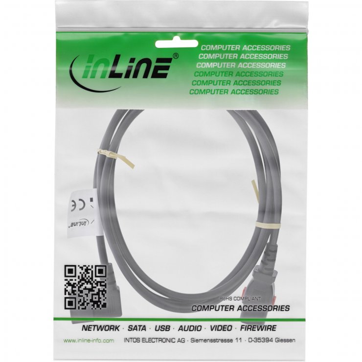 Imagine Cablu prelungitor de alimentare C13 lockable la C14 drept/unghi 90 grade 3m, InLine IL16933A